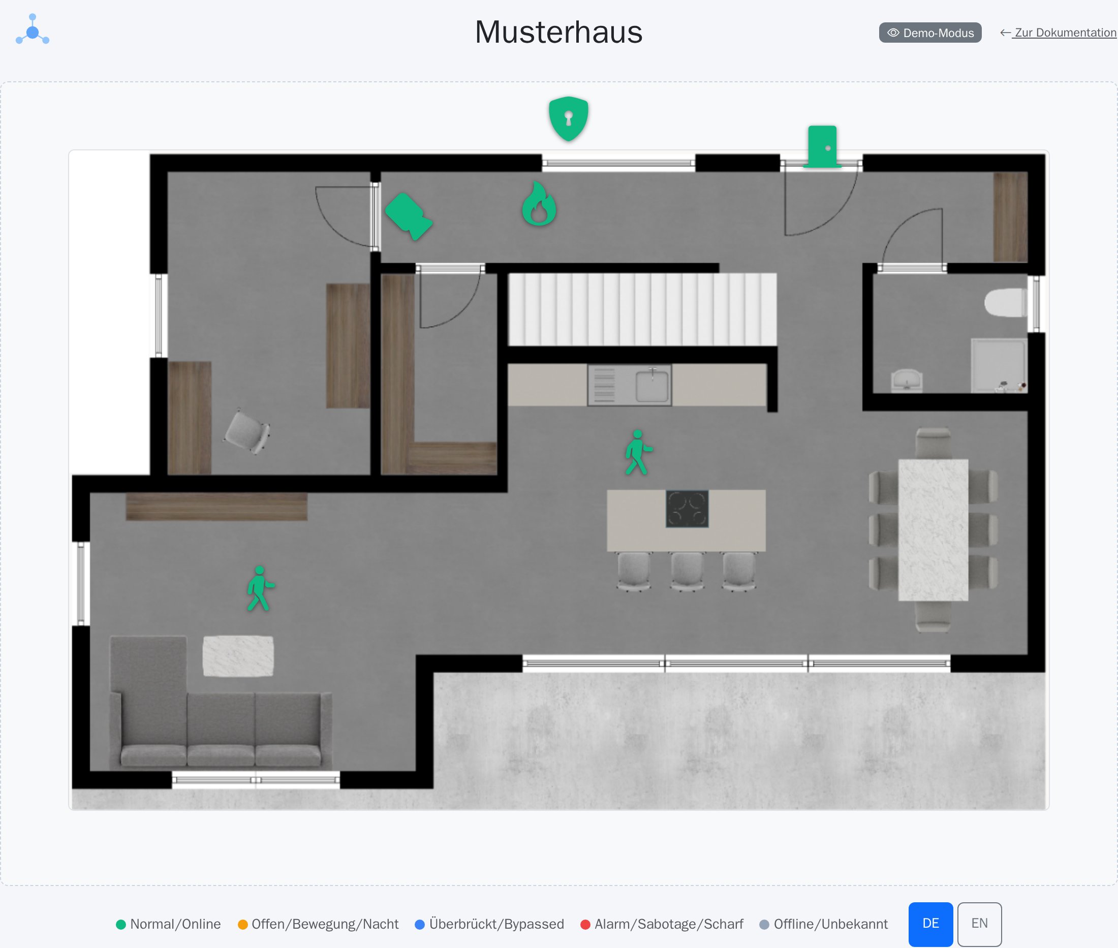 Lageplan-Designer-Kiosk-Ansicht: Lageplan mit Live-Markern und Legende